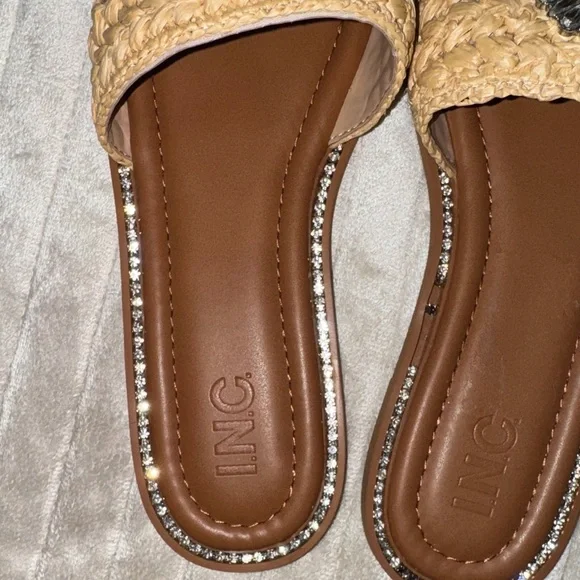 INC International Concepts Tan Woven Slide Sandals with Rhinestones - Picture 4 of 16